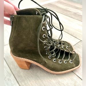 Jefferey Campbell x Free People Olive Green Peep Toe Lace Up Ankle Boot size 9